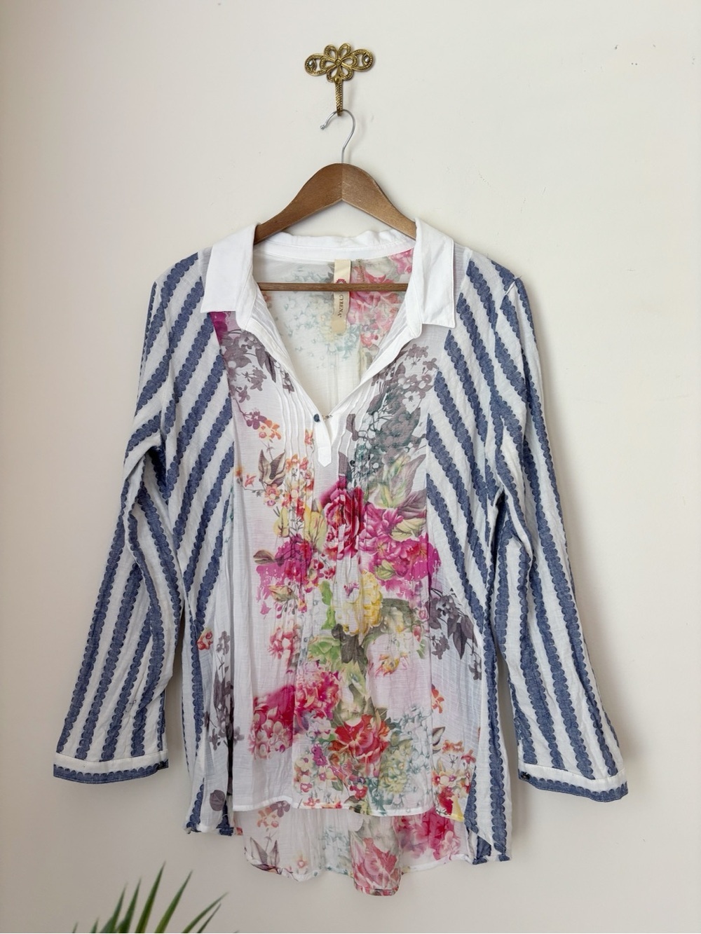 Cyrena Coastal Blooms V Neck Blouse Large Boho Summer Anthropologie